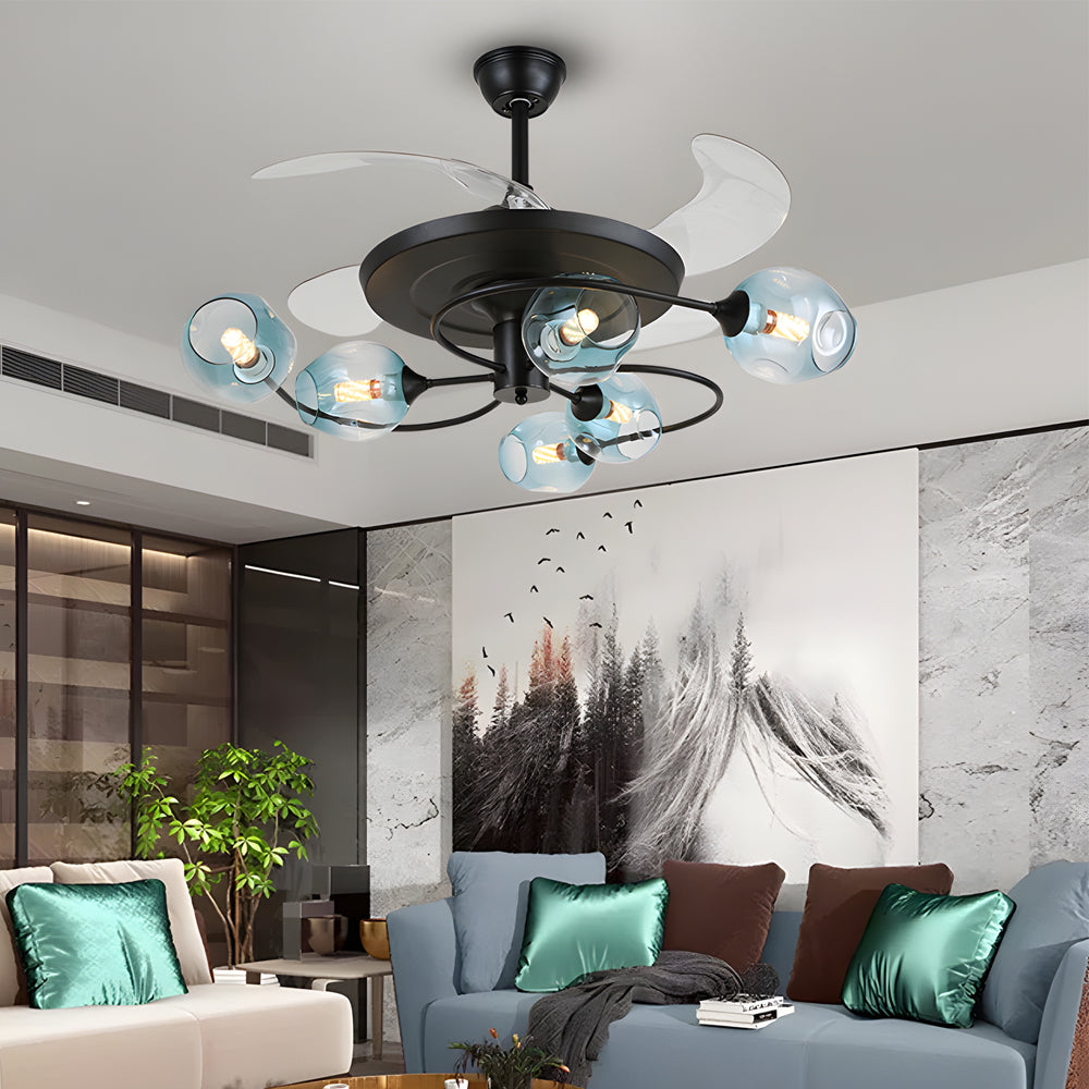 Lighom modern 8-light 4-blade glass ceiling fans — Brown