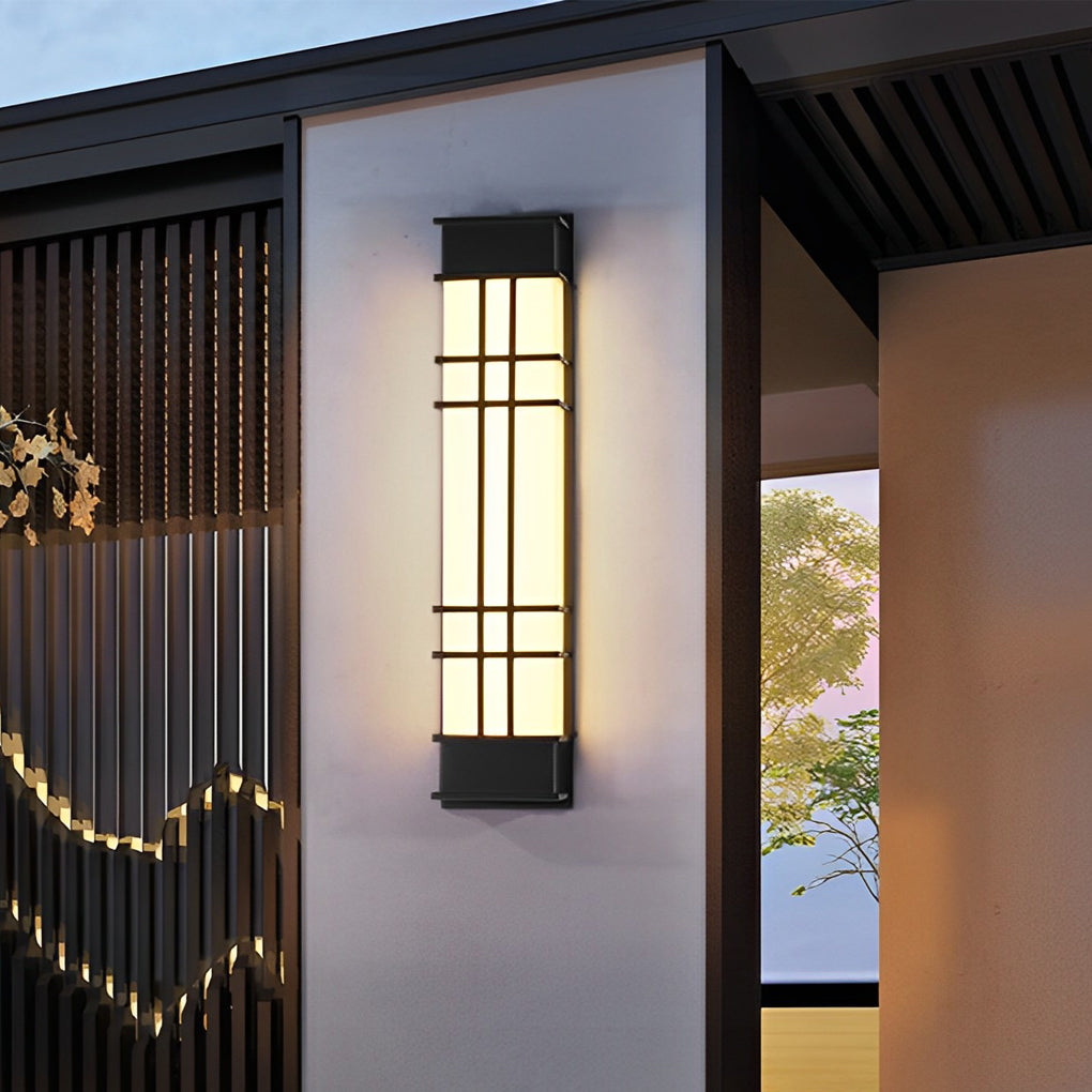 Black industrial rectangular retro outdoor wall lighting — 7" L x 4" W x 24" H / Set of 2