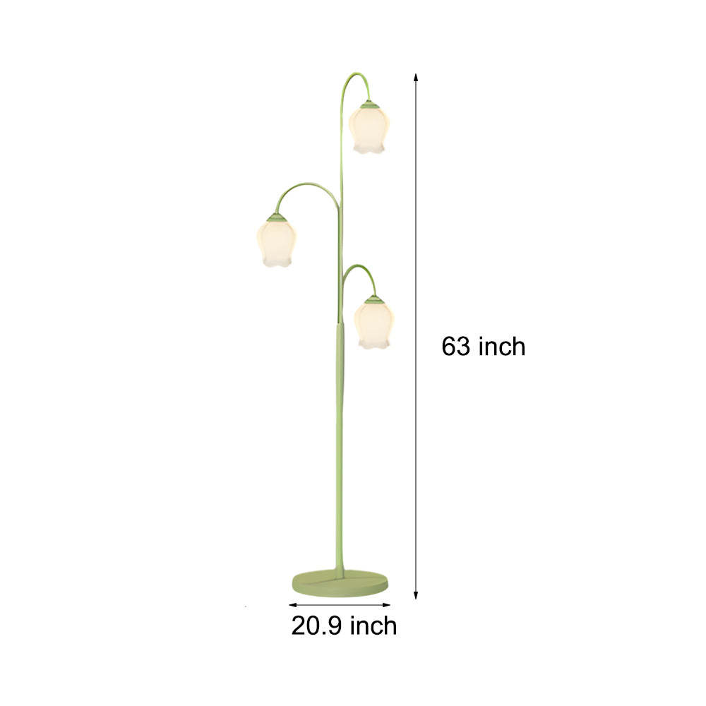 3-Light Green Tulip Dimmable Arc Floor Lamp