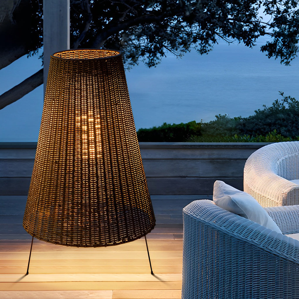 Rattan Shaded Tripod Metal and 1-Light Outdoor Floor Lamp-Lighom