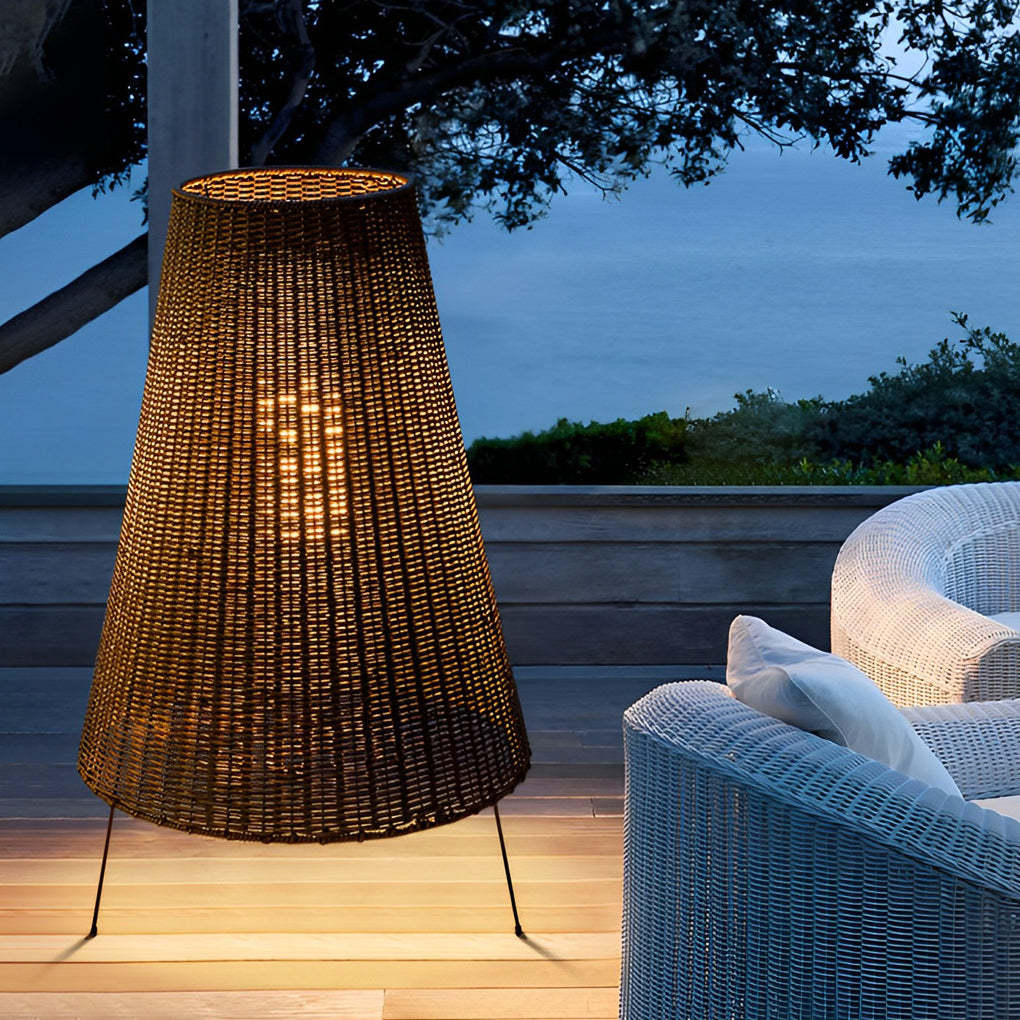 Rattan Shaded Tripod Metal and 1-Light Outdoor Floor Lamp-Lighom