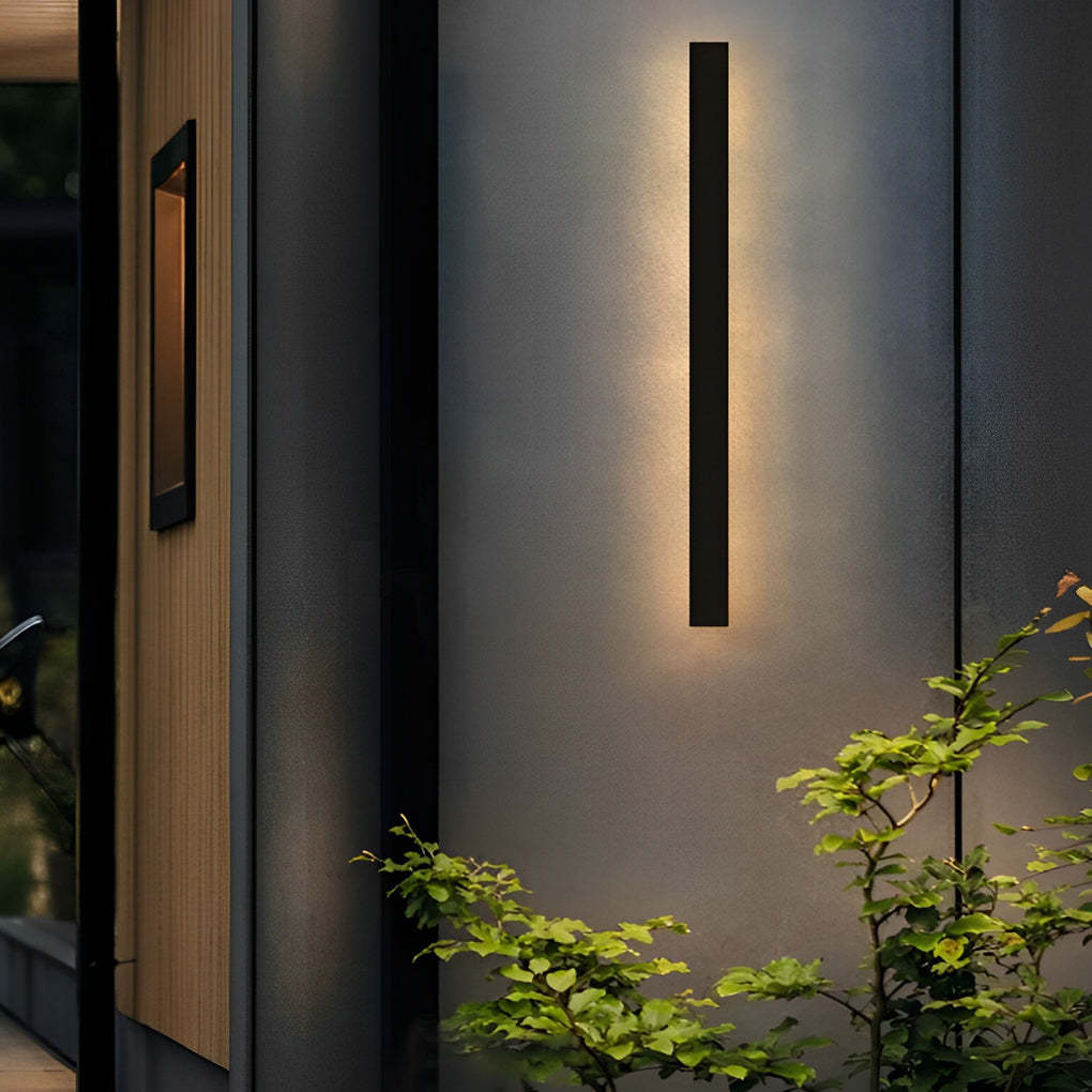 Minimalist Long Strip LED Waterproof Black Modern Solar Wall Sconce Lighting-Lighom