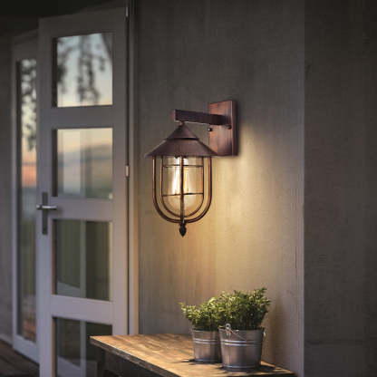 Waterproof Retro Iron Glass Motion Sensor Black Modern Outdoor Wall Lights-Lighom
