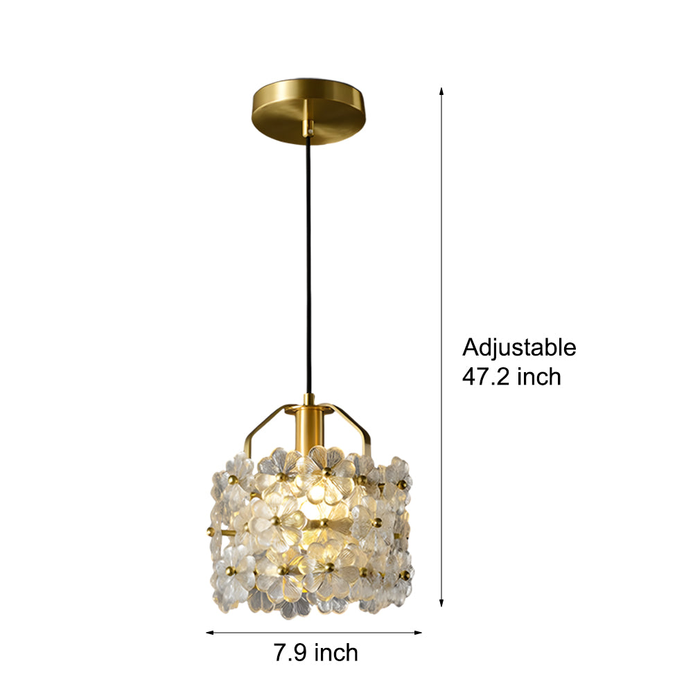 Small Glass Flowers Copper French Pendant Light