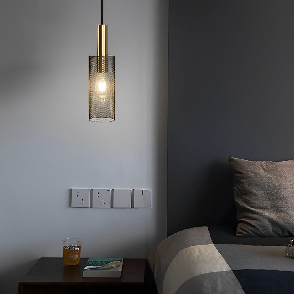 Modern grid cylindrical pendant lighting in iron — White