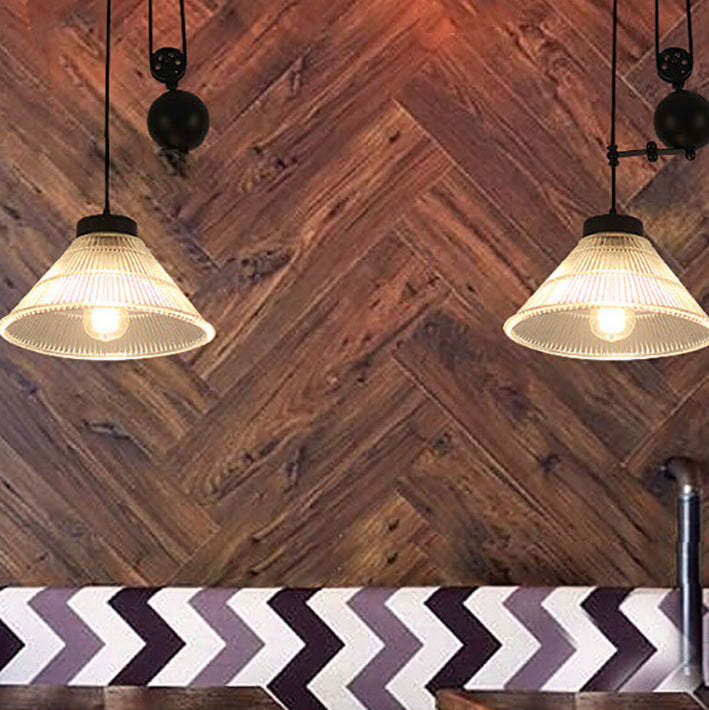Industrial Glass Retro Pulley Pendant Light