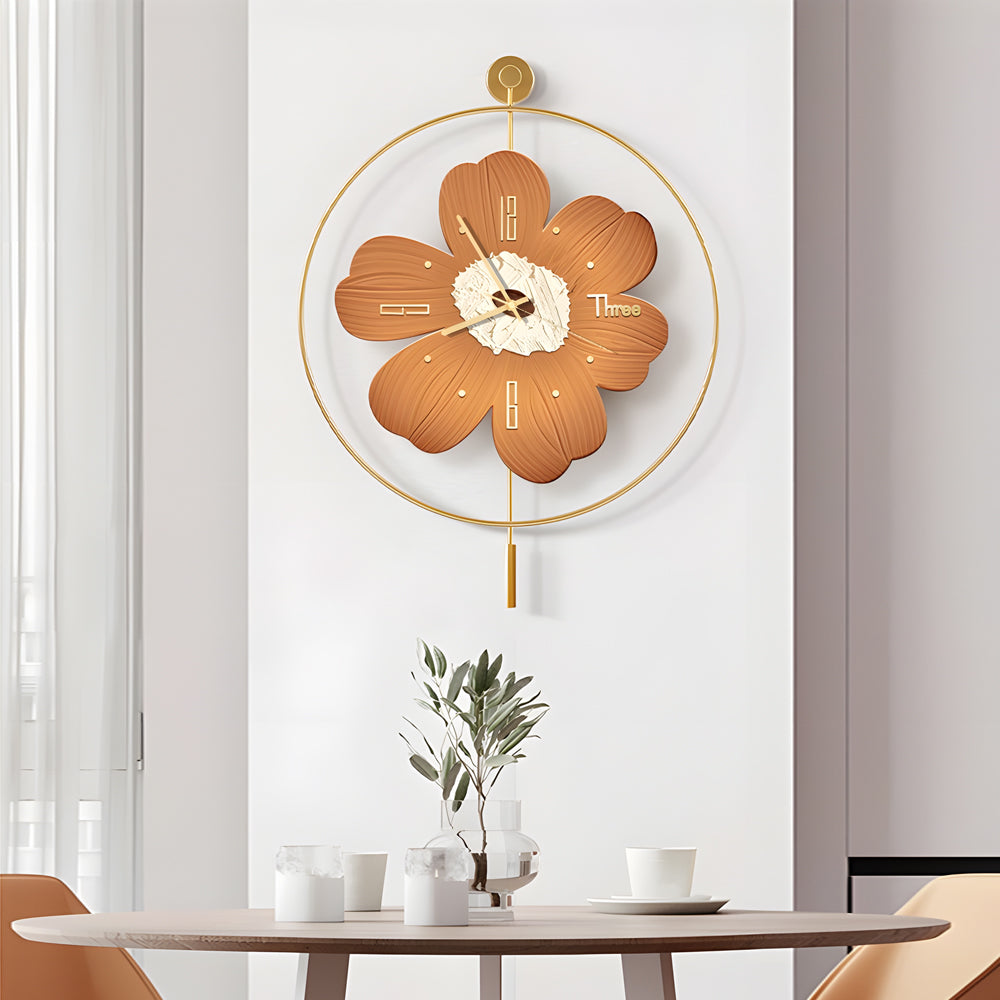 Round Metal Battery LED Flower Wall Clock