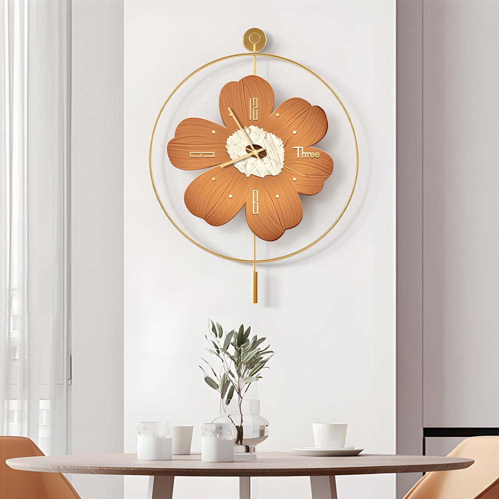 Round Metal Battery Operated LED Flower Wall Clock-Lighom