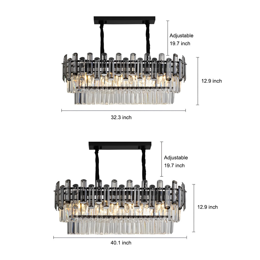 Long Rectangular Three Step Dimming LED Crystal Postmodern Chandelier-Lighom