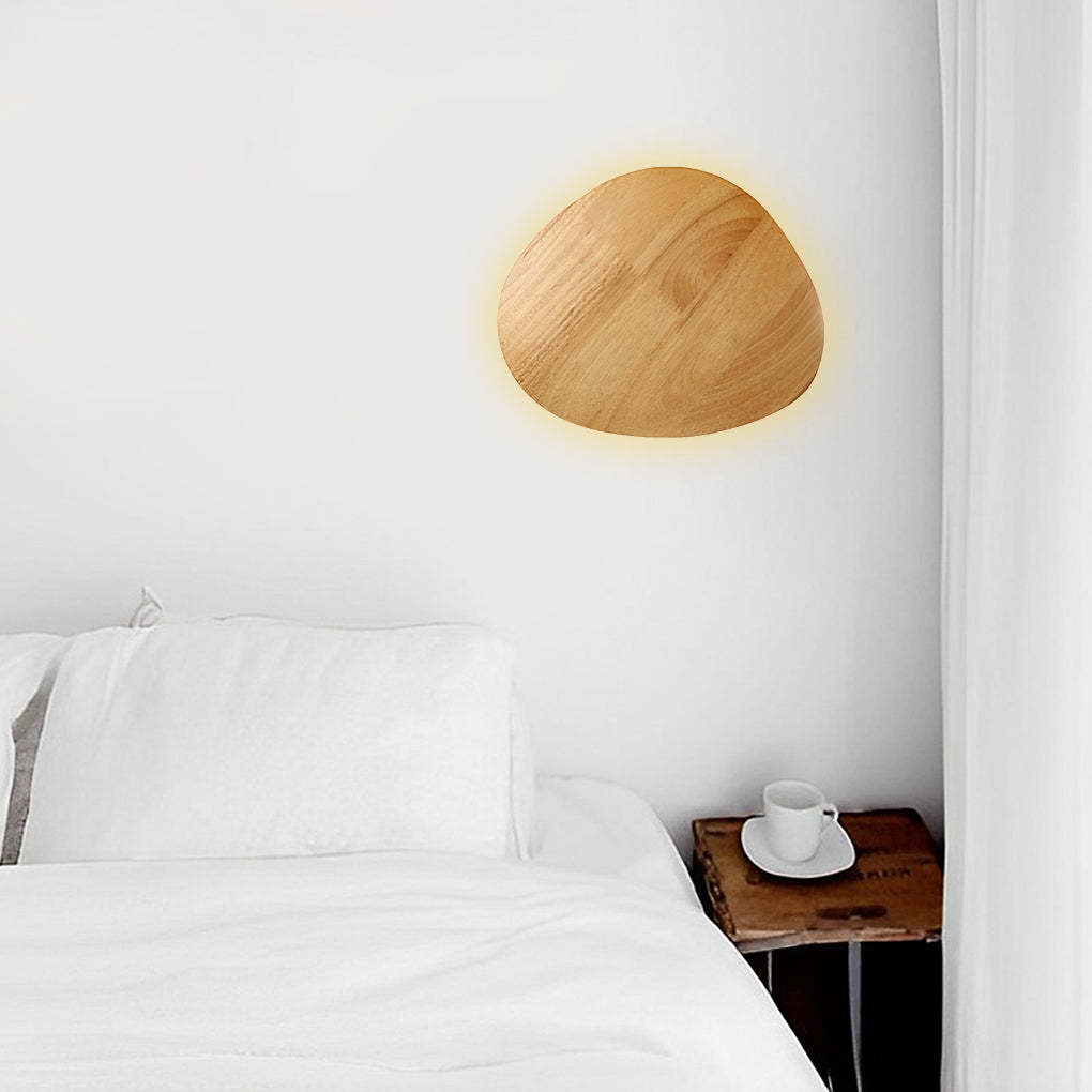 Round Oval Wood Nordic Bedside Wall Sconce — Round