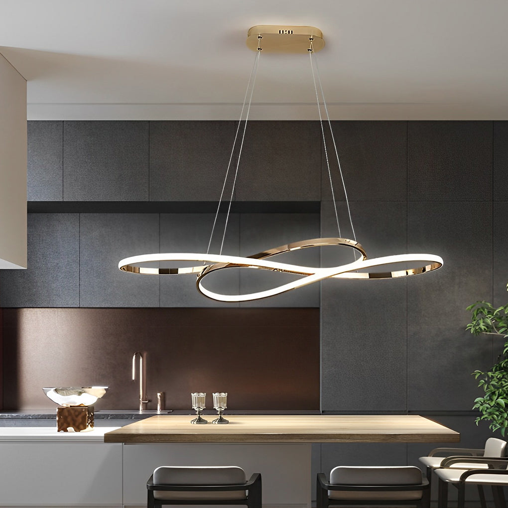 Wavy Figure-8 LED Stepless Dimming Nordic Pendant Chandelier — Gold / White