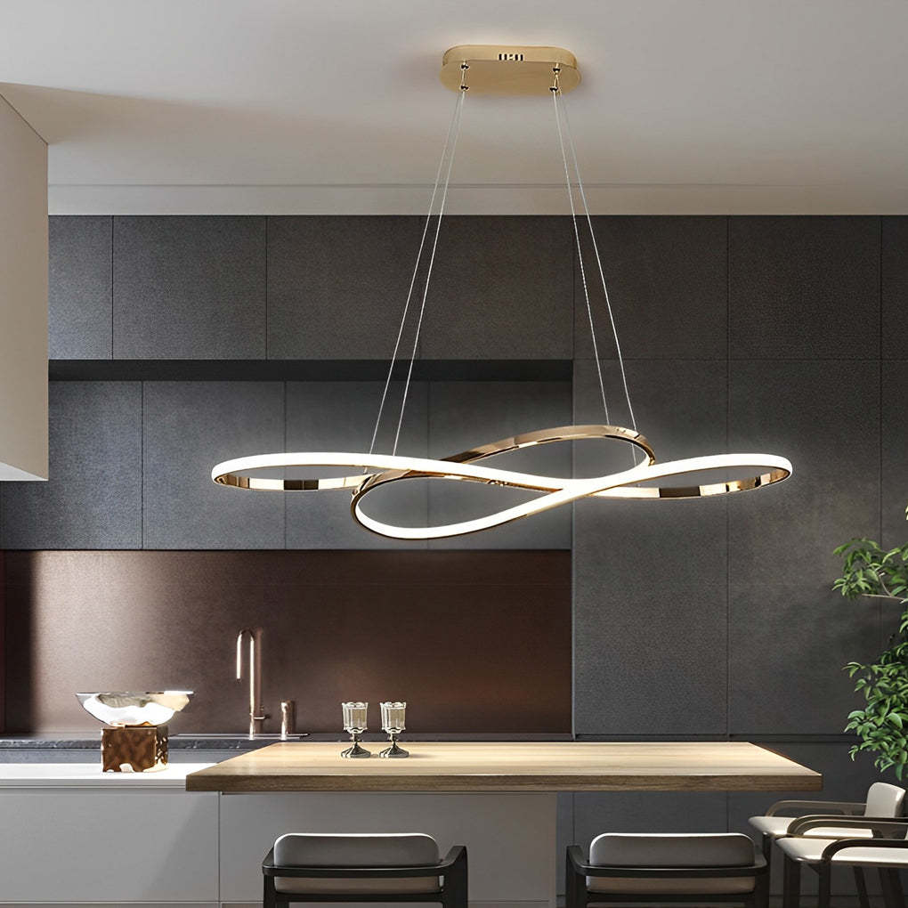 Wavy Figure-8 LED Stepless Dimming Nordic Pendant Chandelier — Gold / White