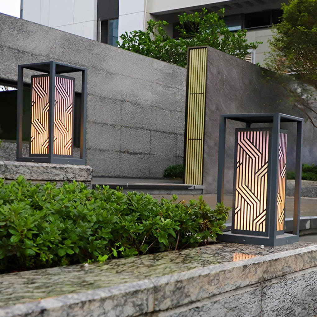 Gray Retro Aesthetic Waterproof LED Outdoor Pathway Cuboid Lantern-Lighom