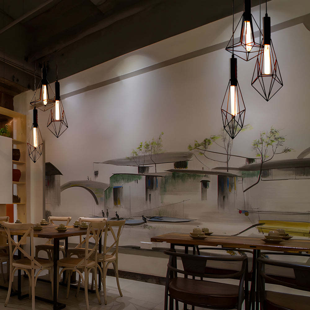 Iron Geometric Lines Black Retro Industrial Chandelier