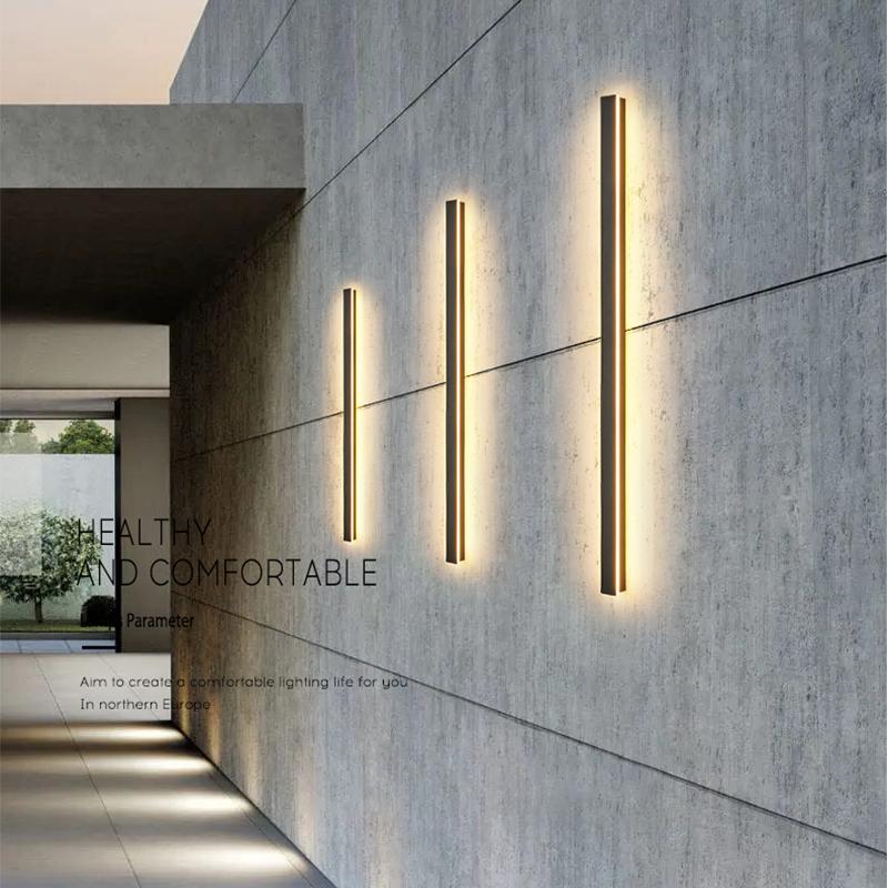 Waterproof Long Strip LED Wall Lamp Outdoor Wall Lights Black Porch Lights-Lighom