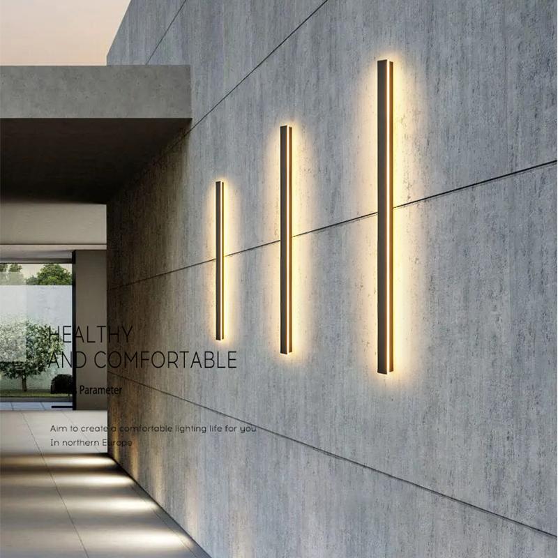 Waterproof Long Strip LED Wall Lamp Outdoor Wall Lights Black Porch Lights-Lighom