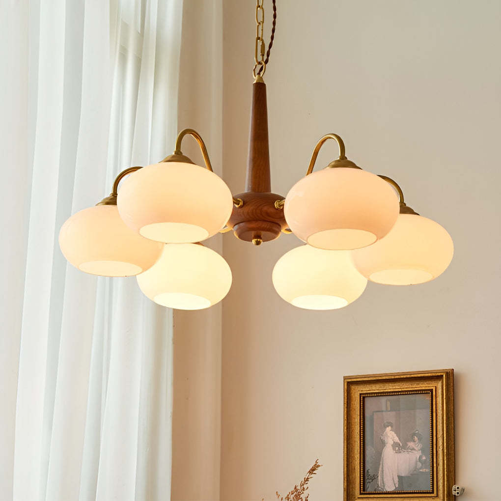 4/6-Light Glass Wood E27 LED Nordic Pendant Chandelier