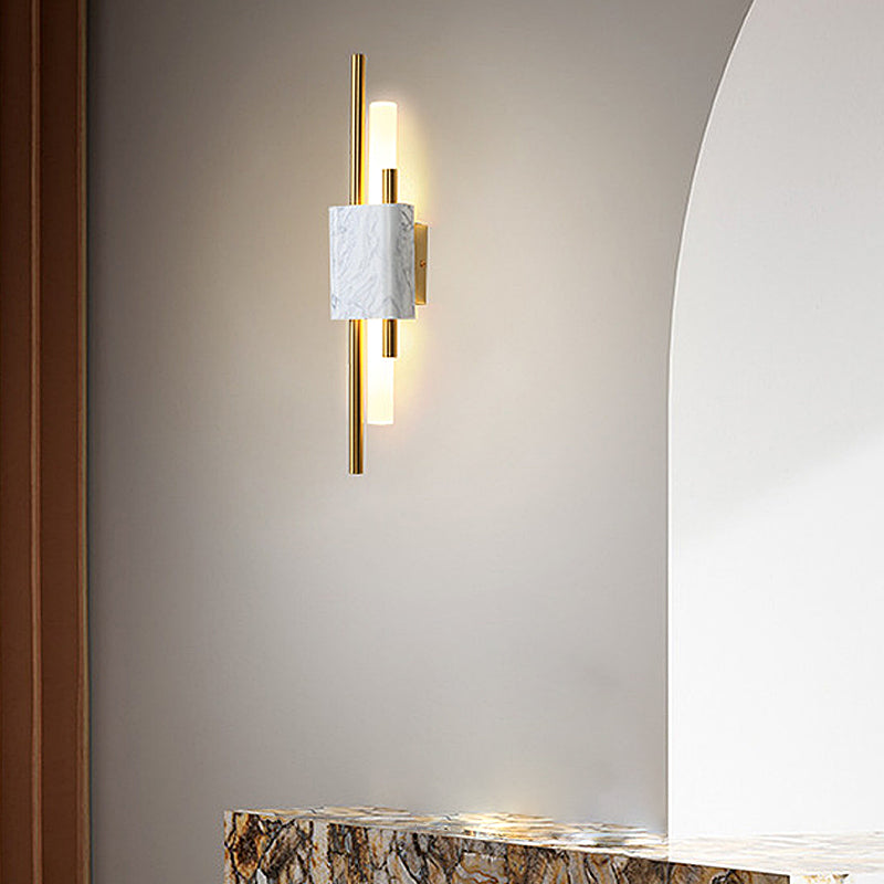 Postmodern strip wall sconces in marble — 19.7" / White & Gold