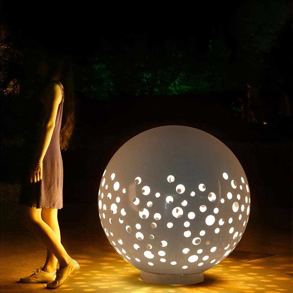 Waterproof Round Metal Hollow White Modern Outdoor Lanterns Lawn Lamp-Lighom