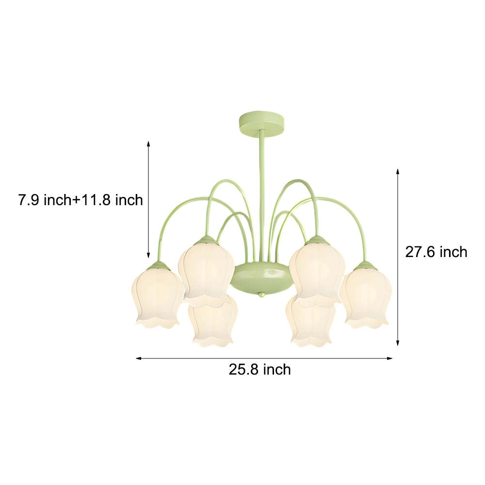 6-Head Bell Orchid Flower Glass French Chandelier