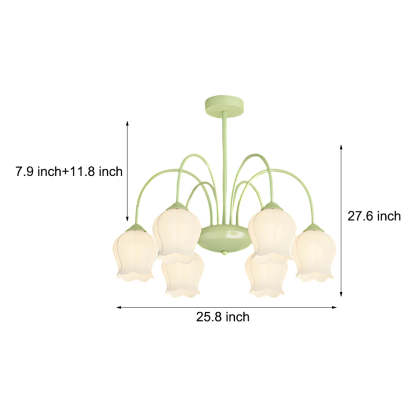 6-Head Bell Orchid Flower Glass French Chandelier
