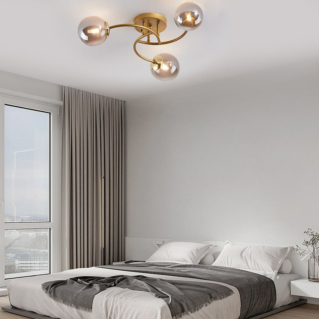 5-Light Glass Globe Swirled Metal LED Modern Ceiling Light