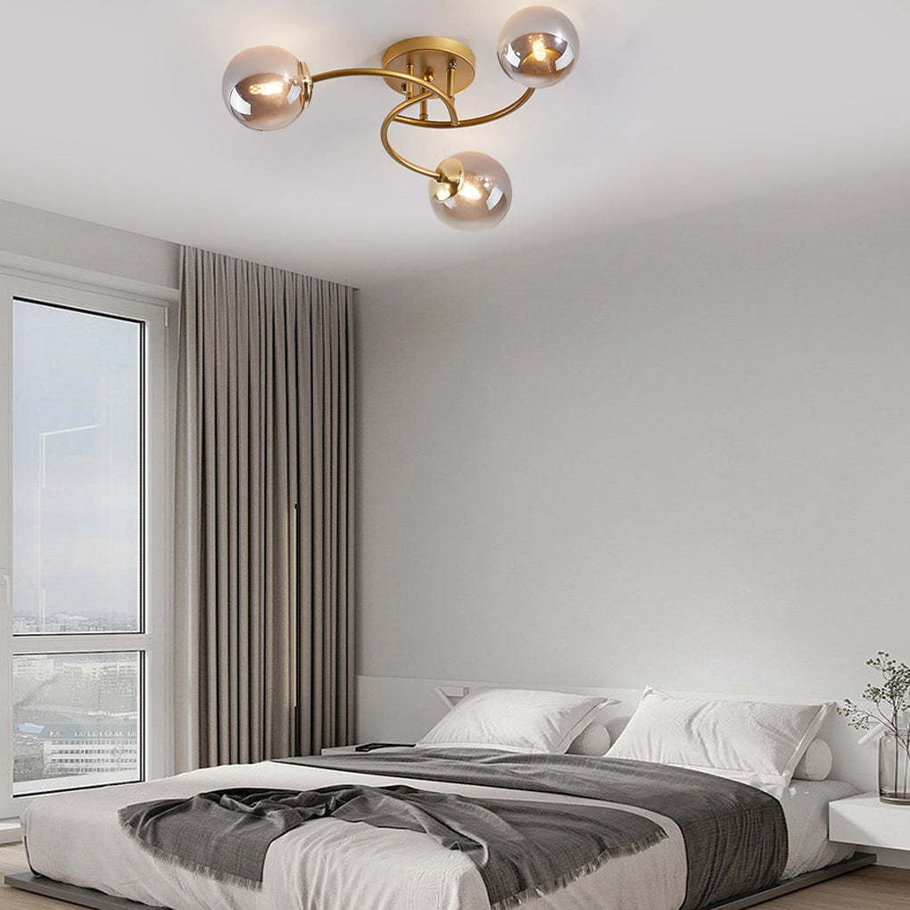 5-Light Glass Globe Swirled Metal LED Modern Ceiling Light