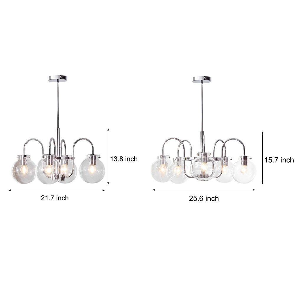 4/5-Light Glass Ball Curved Iron Nordic Pendant Chandelier