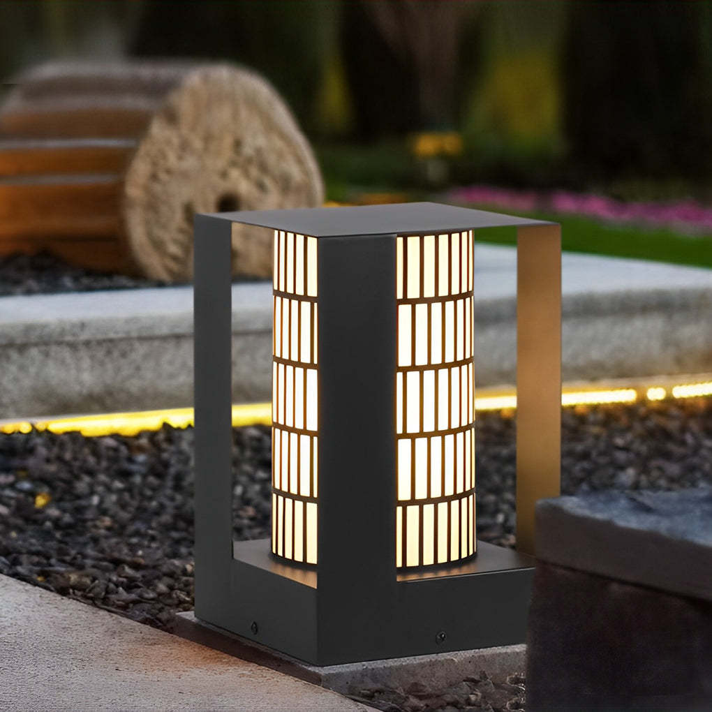 Square Lantern Waterproof LED Black Modern Backyard Landscaping Lights-Lighom