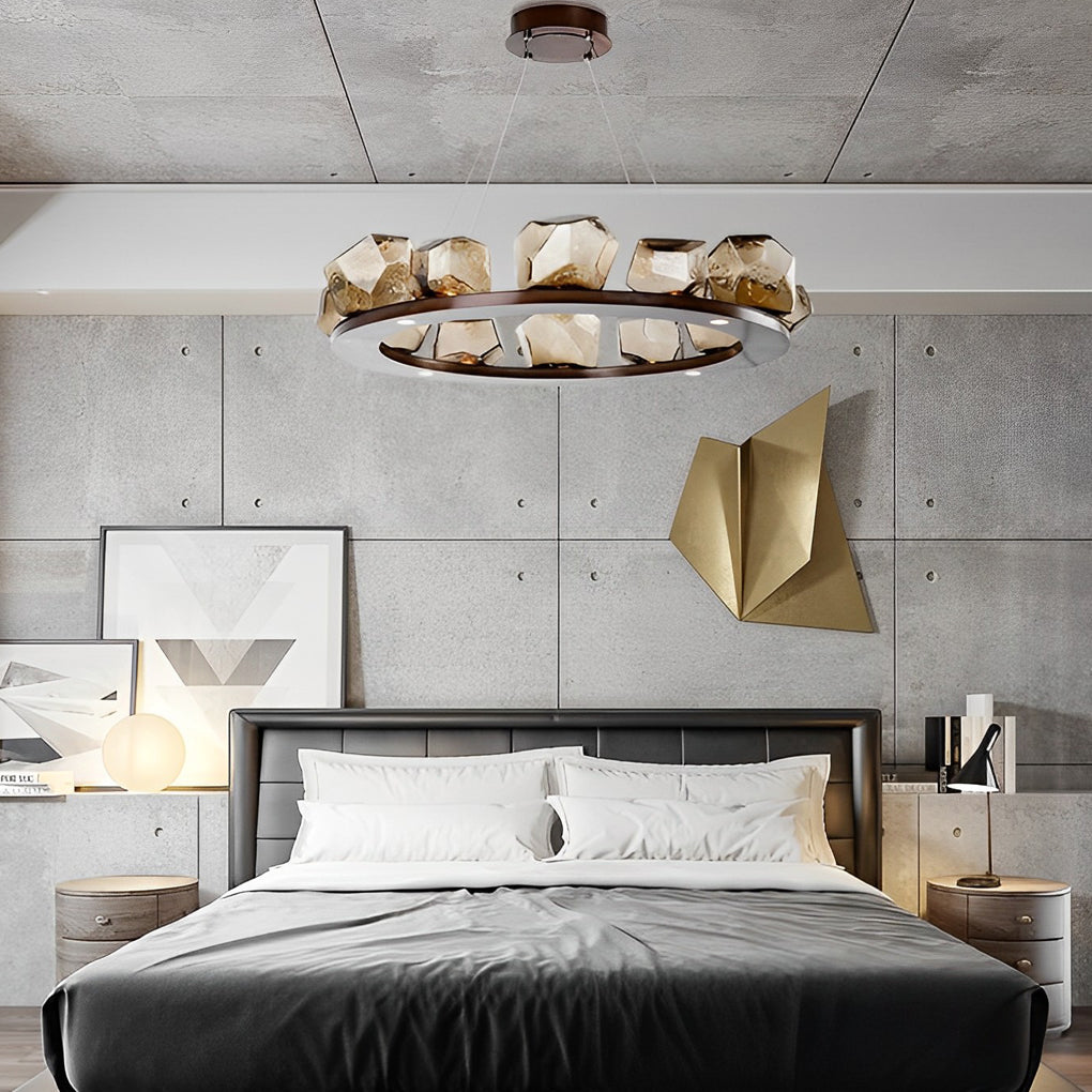 Minimalist shade cognac wood glass pendant lighting, Lighom — 23.6" Dia
