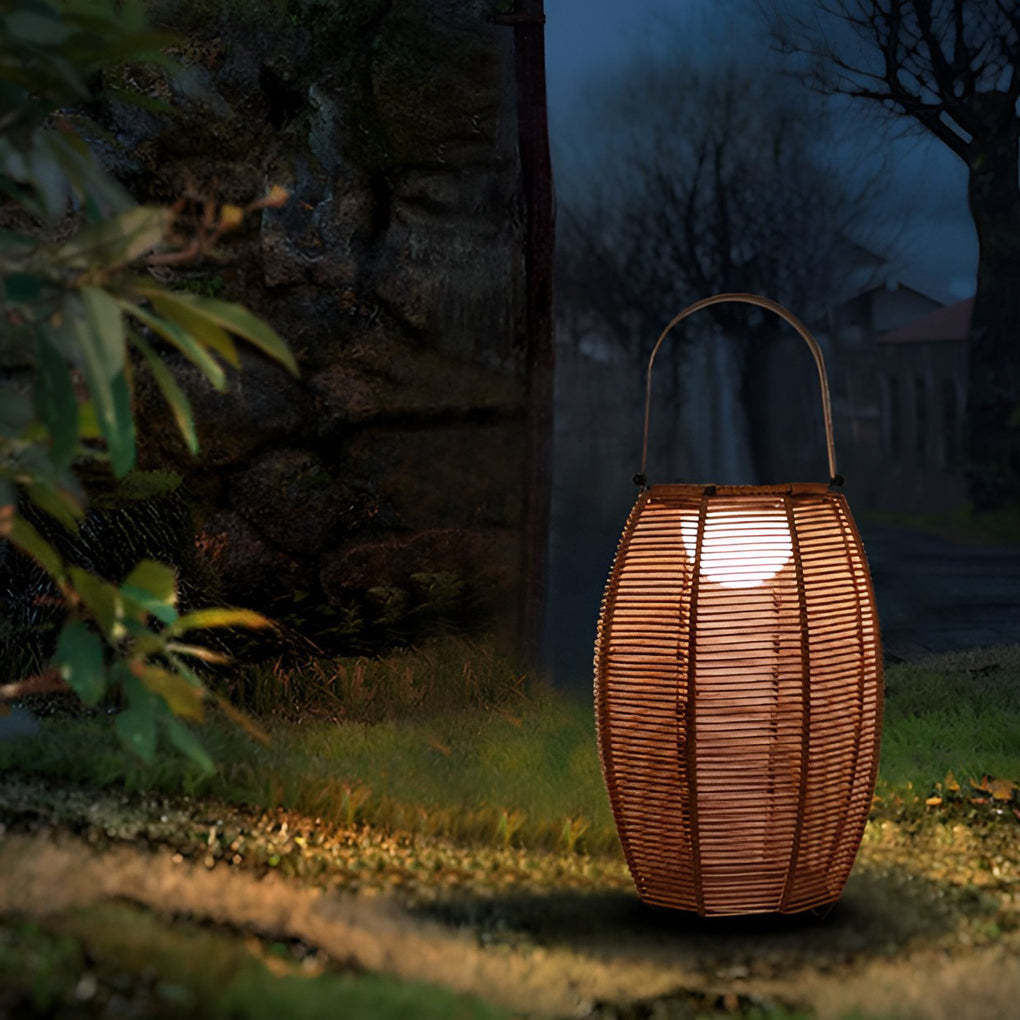 Rattan Lantern Shaped LED Waterproof Portable Modern Outdoor Floor Lamp-Lighom