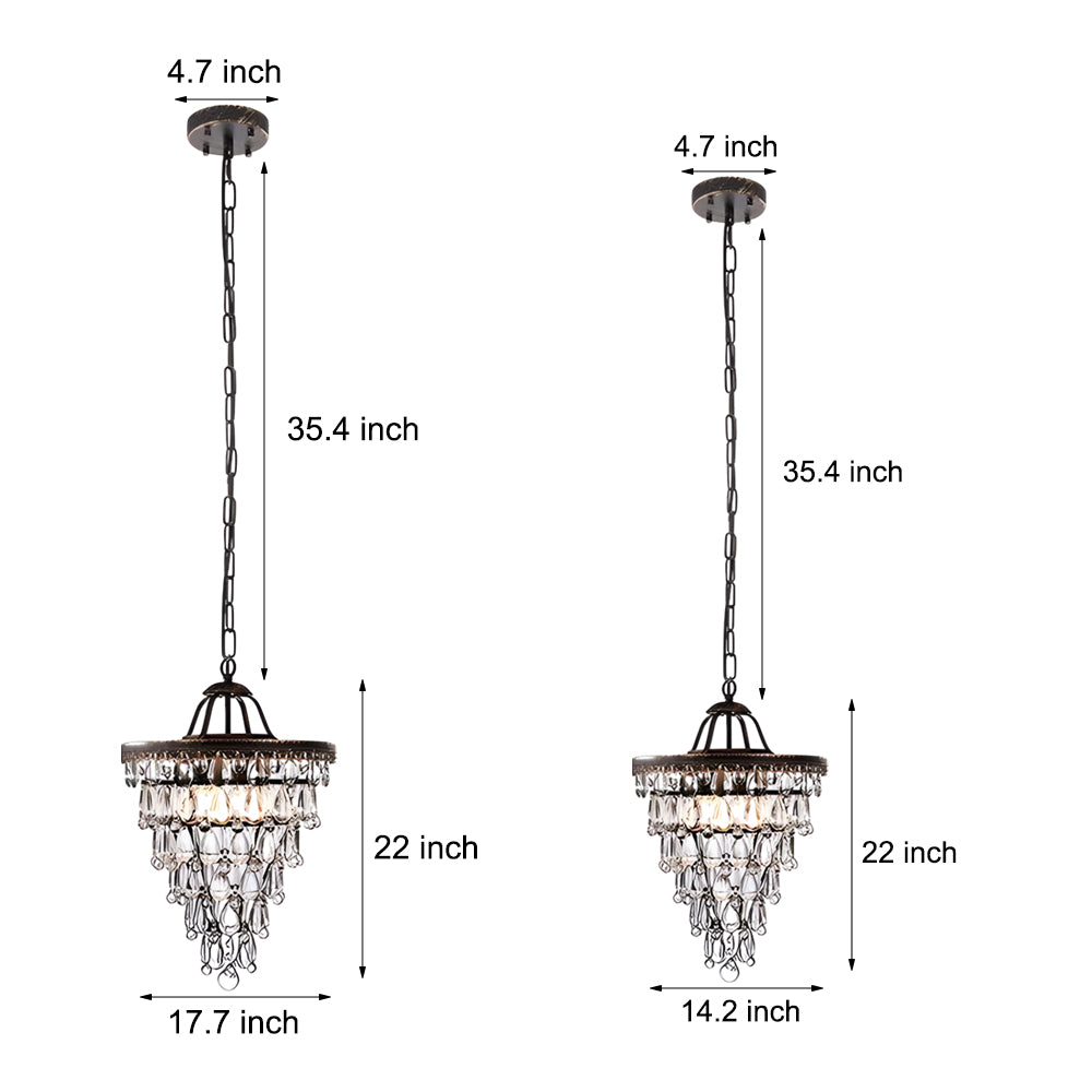 Tiered Crystal Water Drop Aged Metallic American Chandelier