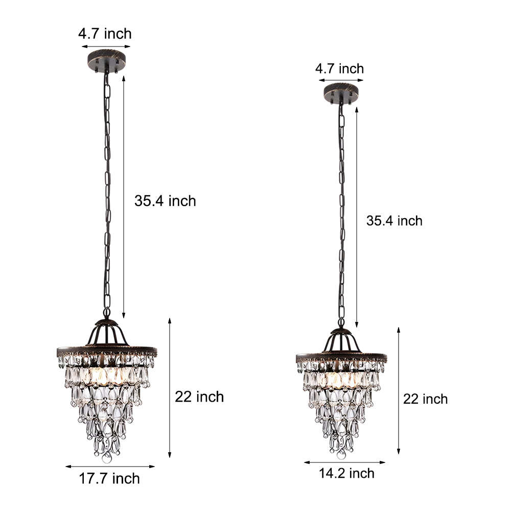 Tiered Crystal Water Drop Aged Metallic American Chandelier