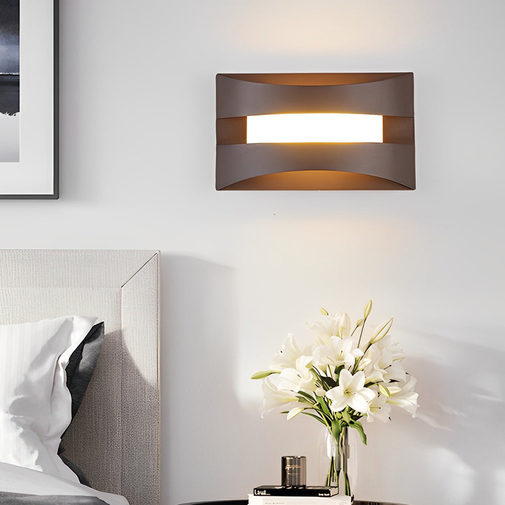 Brown modern bedside rectangular wall sconces — 5" W x 3" D x 5" H