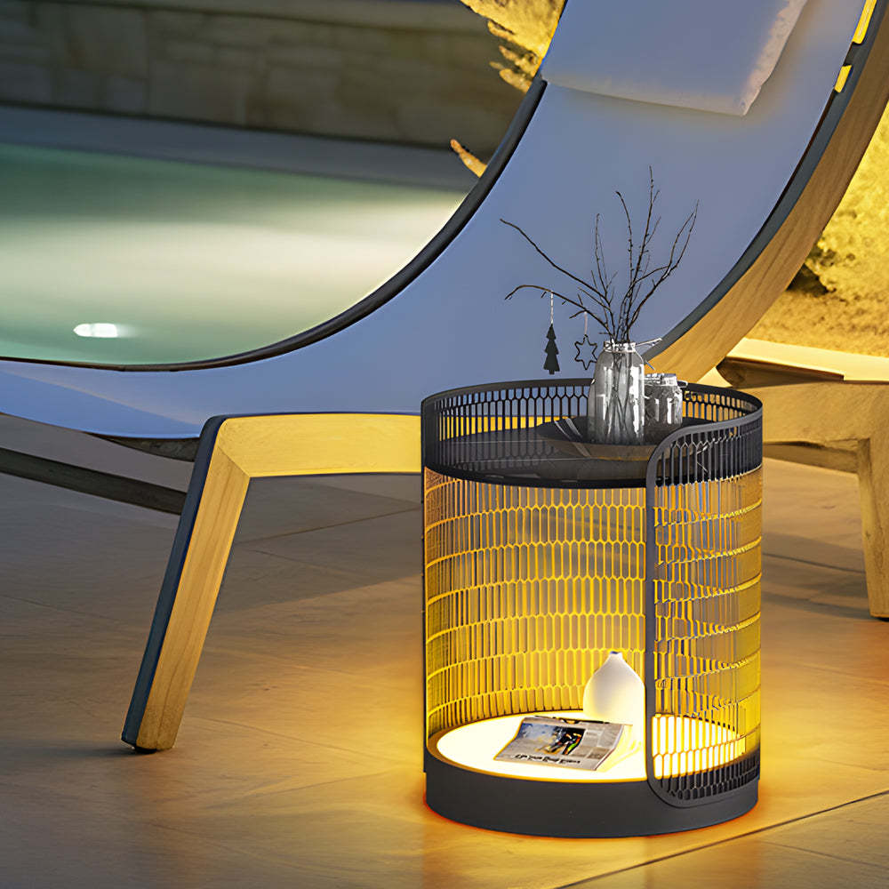 Open Mesh LED Outdoor Floor Lamp with Table