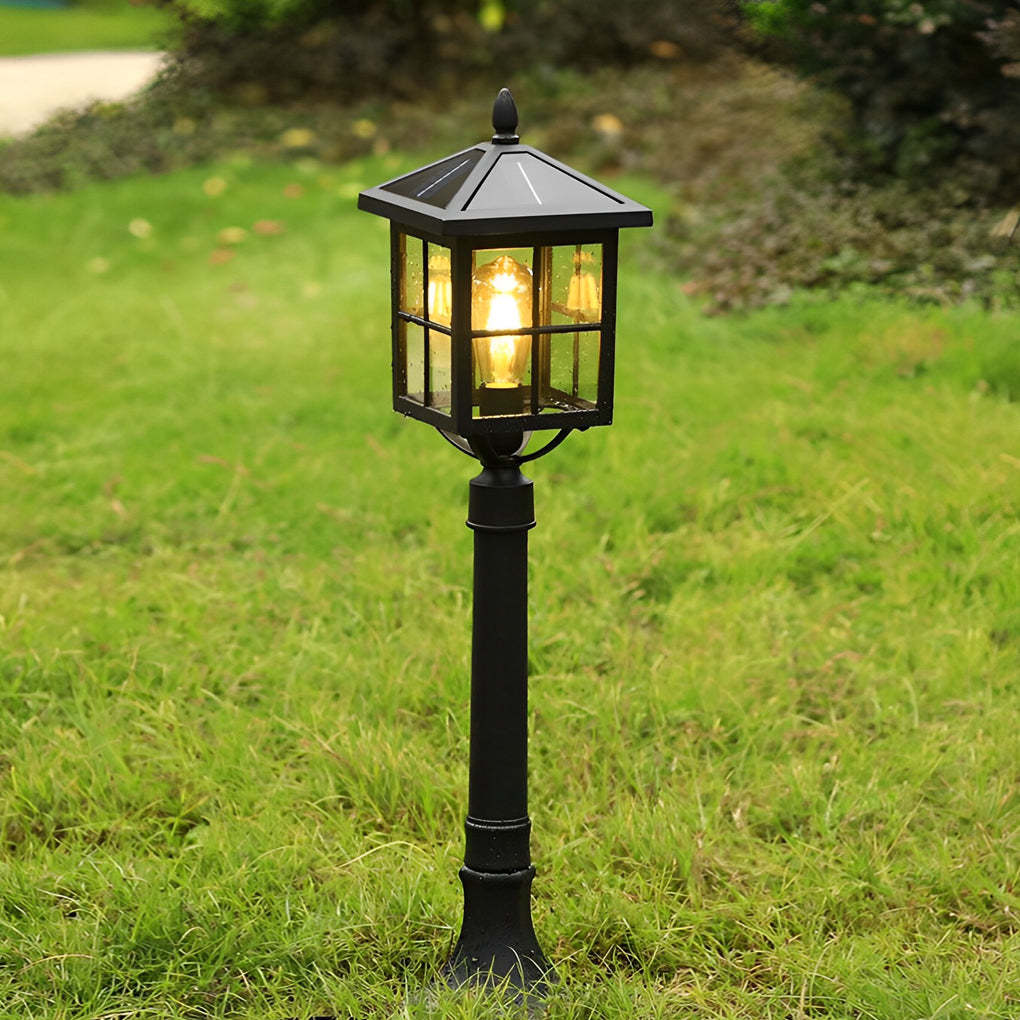 Retro Black Solar Hardwired Pavilion Lawn Lamp