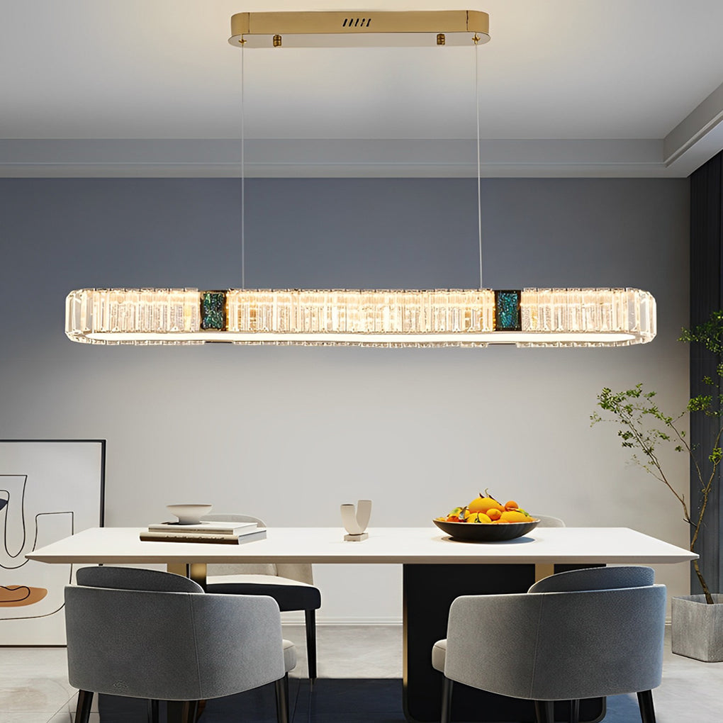 Rectangular Strip Stepless Dimming Crystal Dining Chandelier