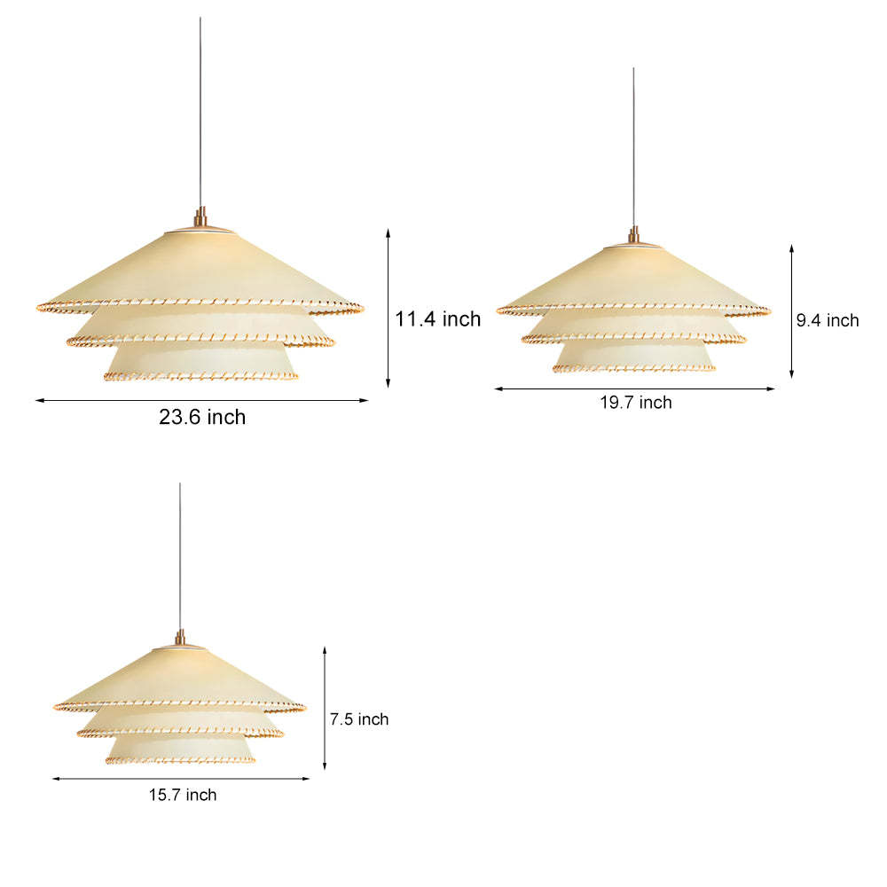 Rustic 3-Tier Parchment 1-Light Fabric Shade Pendant Light