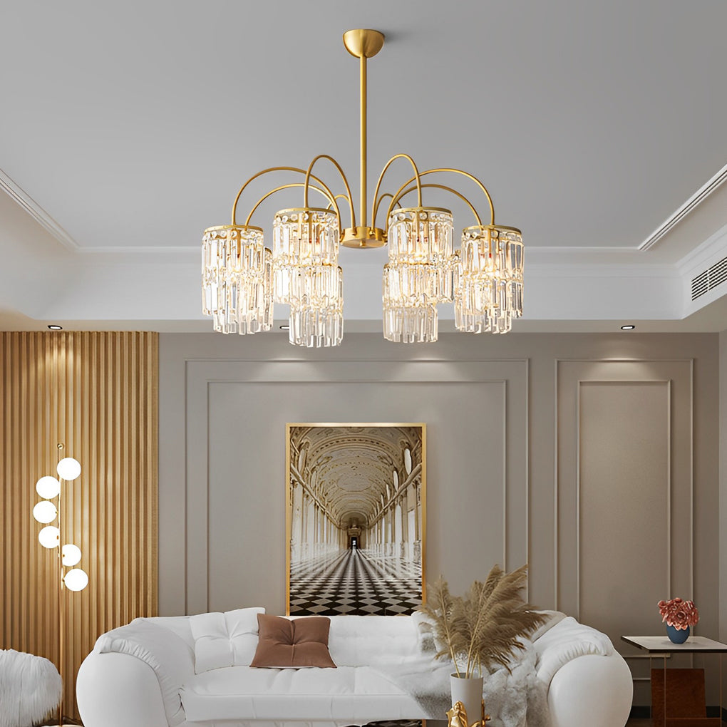 Crystal Shade Copper Curved Arm Postmodern Chandelier