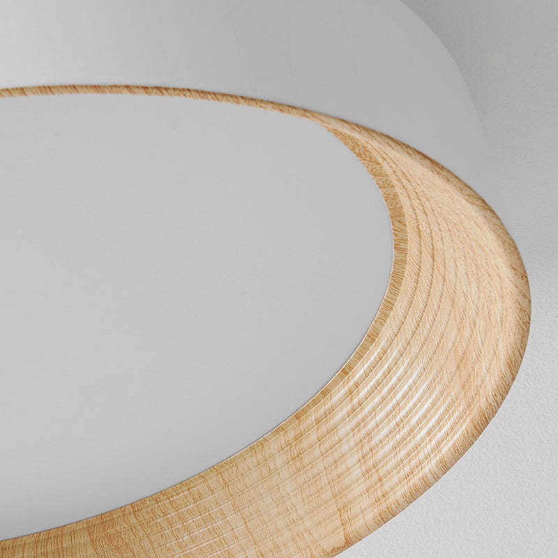Round Iron Three Step Dimming Modern Wood Texture LED Ceiling Lights Fixture-Lighom