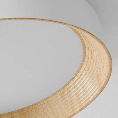 Round Iron Three Step Dimming Modern Wood Texture LED Ceiling Lights Fixture-Lighom