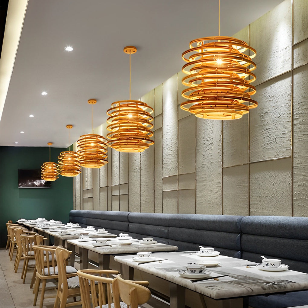 16" Round Bamboo Farmhouse Living Room Pendant Light