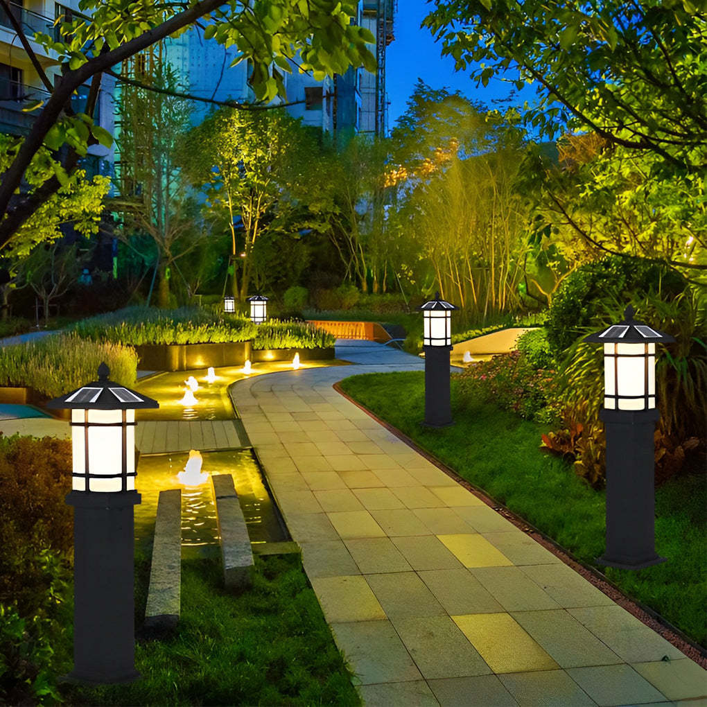 Modern Solar LED Lawn Lamp with Ancient Asian Style Top Waterproof Outdoor Light-Lighom