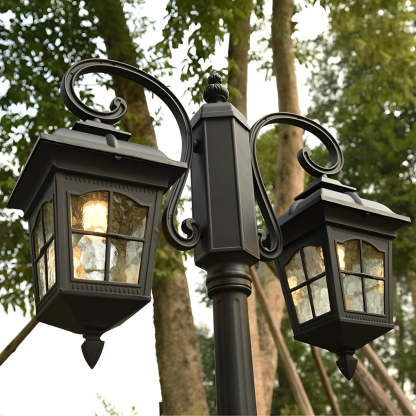2 Lights Waterproof Black European Style Outdoor Pole Lights Public Lighting-Lighom