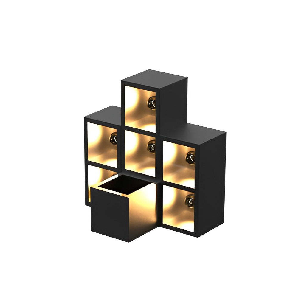 Square Combination Black LED Wall Lamp Flowerpot