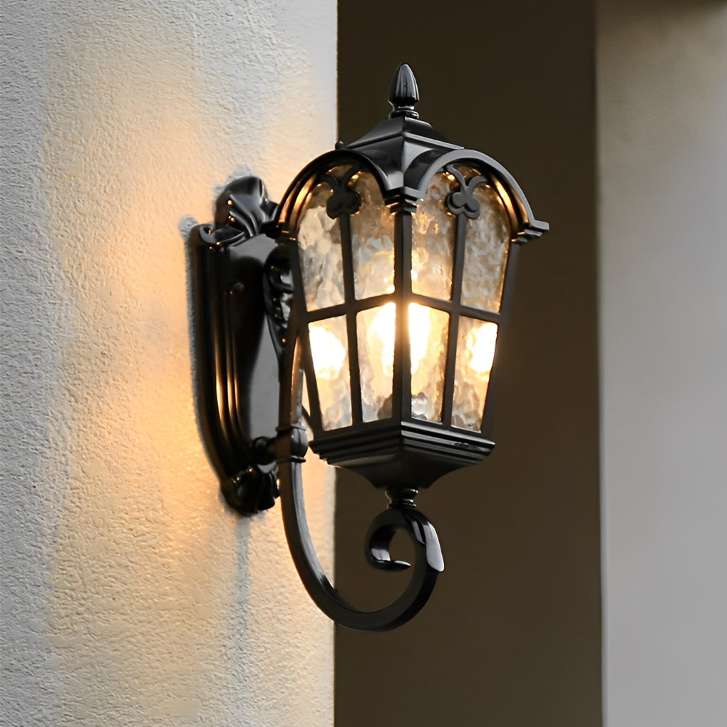 Vintage Glass Waterproof Black European-style Outdoor Wall Lamp Exterior Lights-Lighom