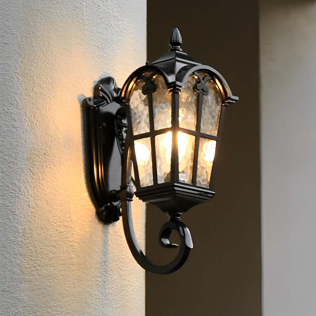 Vintage Glass Waterproof Black European-style Outdoor Wall Lamp Exterior Lights-Lighom