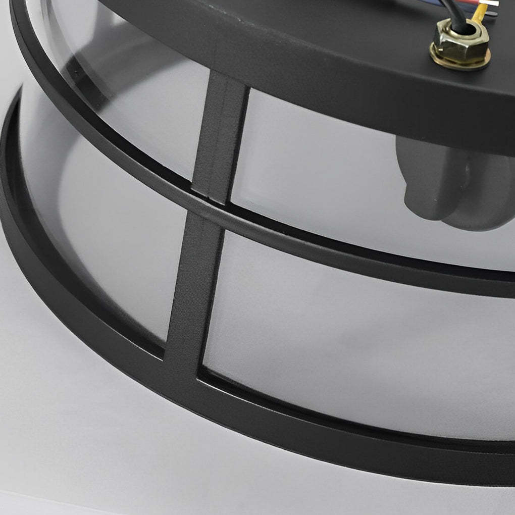 Round Waterproof Black Rustic Outdoor Ceiling Light