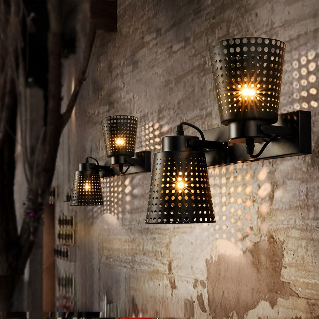 Retro Iron Hollow Adjustable Black Industrial Plug-In Sconce
