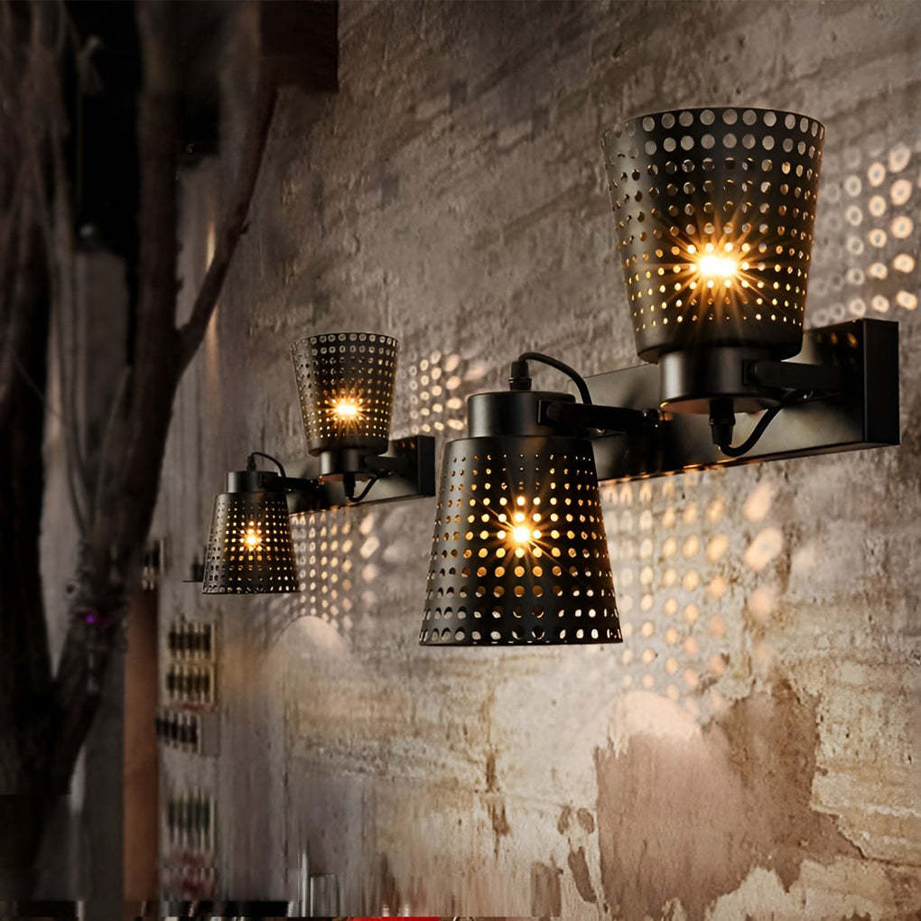 Retro Iron Hollow Adjustable Black Industrial Plug-In Sconce